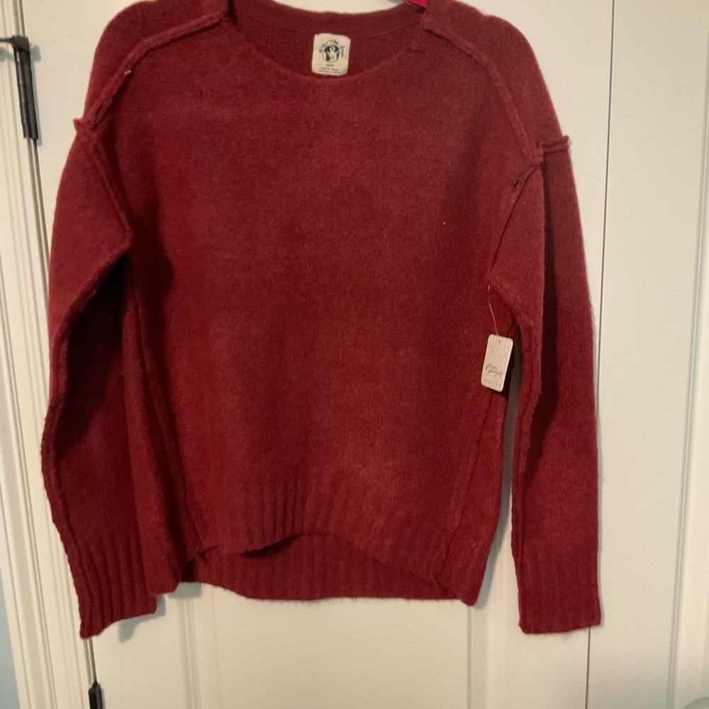 Free People Rich Red Crew Neck Sweater (New w/tags) retail $138
